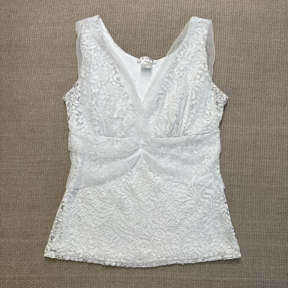 Venus White Fairy Grunge Y2K Fitted Lace Tulle Stretch Tank Top XS Cottage Boho